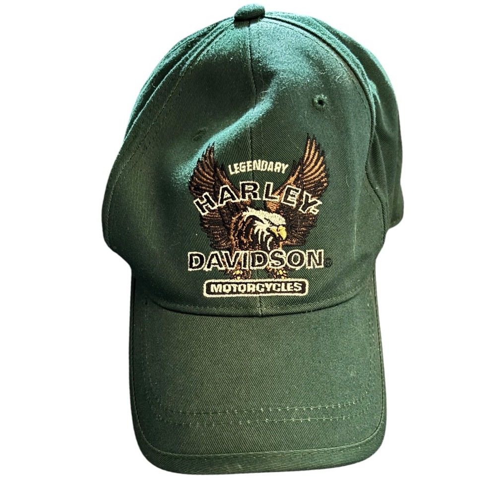 Harley Davidson Eagle Embroidered Flex Fit Hat Green 2XL Biker Baseball Cap